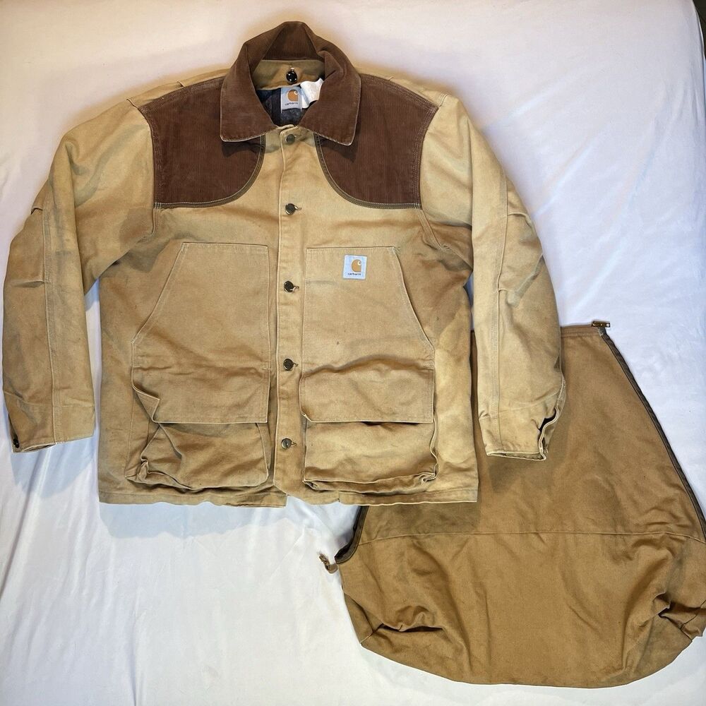 Vintage 80s Carhartt Duck Hunting Jacket XL USA Union Made, Buttons, Game Bag